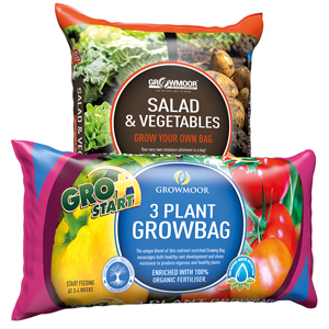 Growmoor 3 Plant & 4 Plant Growbags, Salad & Vegetable Compost and Tomato Planter